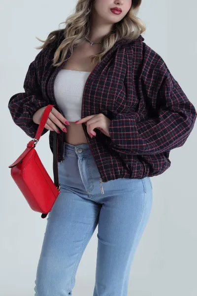 Bordo Ekose Bomber Kadın Mevsimlik Mont 493469
