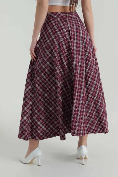 Bordo Ekose Desen Cepli Kadın Etek 422518