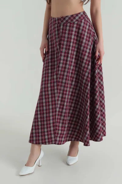 Bordo Ekose Desen Cepli Kadın Etek 422518