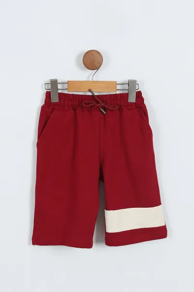 Bordo Ekru  (7-12 Yaş)Karakter  Baskılı Garnili Cepli Şortlu  Erkek Çocuk Yazlık Takım 352386