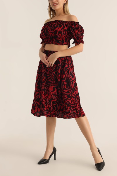 Bordo Etek Bluz Dokuma İkili Takım 176502