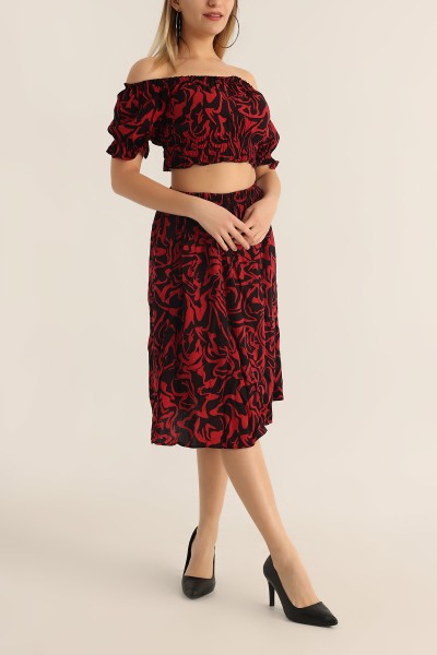 Bordo Etek Bluz Dokuma İkili Takım 176502