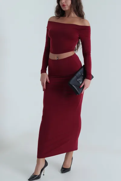 Bordo Etek Bluz Sandy Kadın İkili Takım 491356