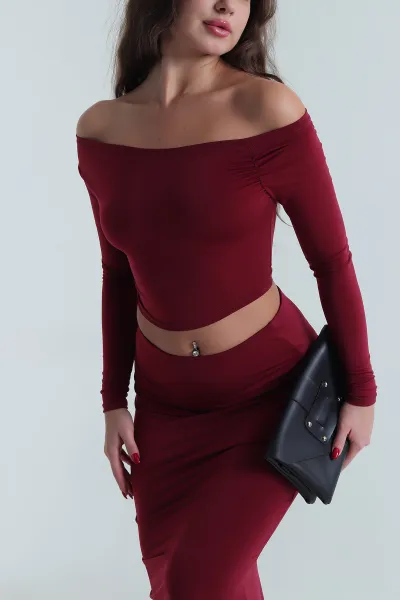Bordo Etek Bluz Sandy Kadın İkili Takım 491356