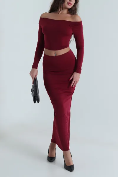 Bordo Etek Bluz Sandy Kadın İkili Takım 491356