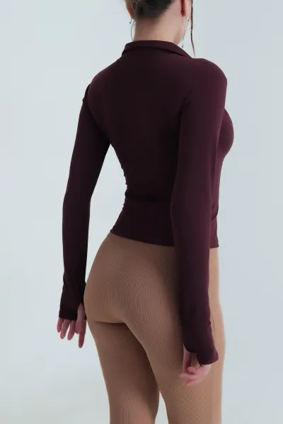Bordo Fermuarlı Belize Kadın Bluz 482776