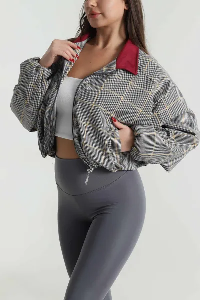Bordo Fermuarlı Cepli Bomber Kadın Ceket 495433