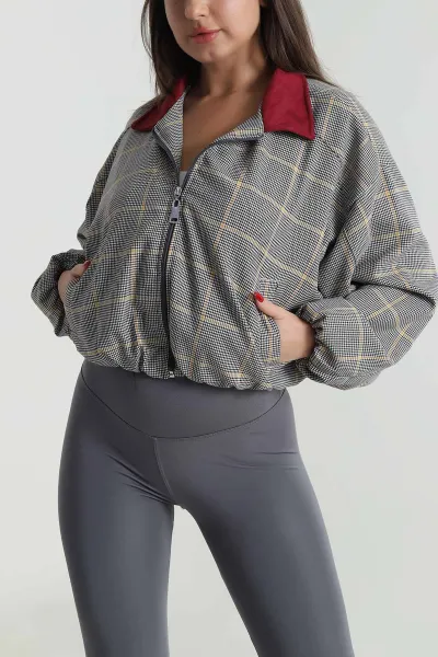 Bordo Fermuarlı Cepli Bomber Kadın Ceket 495433