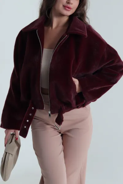 Bordo Fermuarlı Cepli Fox Kadın Bomber 491614