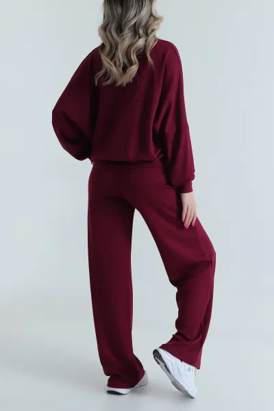 Bordo Fermuarlı Çimalı Modal Kadın İkili Takım 484439