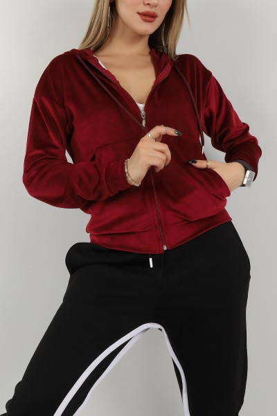 Bordo Fermuarlı Kadife Sweat 147274