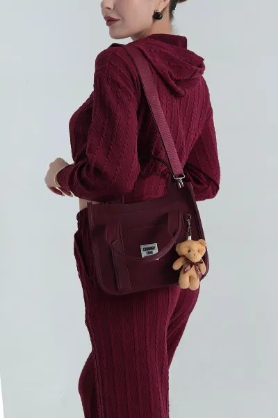 Bordo Fermuarlı Kadın El Kol ve Omuz Çantası 402856