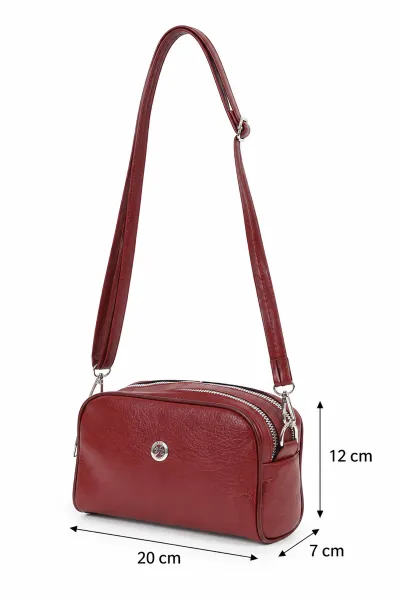 Bordo Fermuarlı Kadın Omuz Çantası 491088