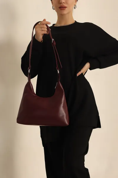 Bordo Fermuarlı Kol ve Omuz Çantası 249510