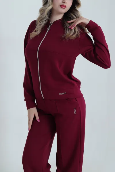 Bordo Fermuarlı Likralı Oysho Kadın İkili Takım 484432