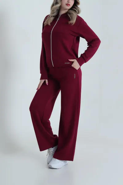 Bordo Fermuarlı Likralı Oysho Kadın İkili Takım 484432