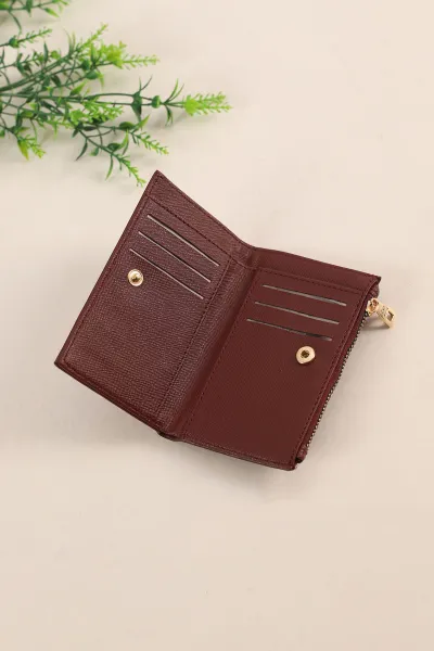 Bordo Fermuarlı Mıknatıs Kapaklı Kadın Cüzdan 428128