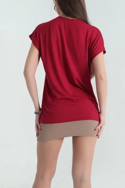 Bordo Fermuarlı Viskon Bluz 335656