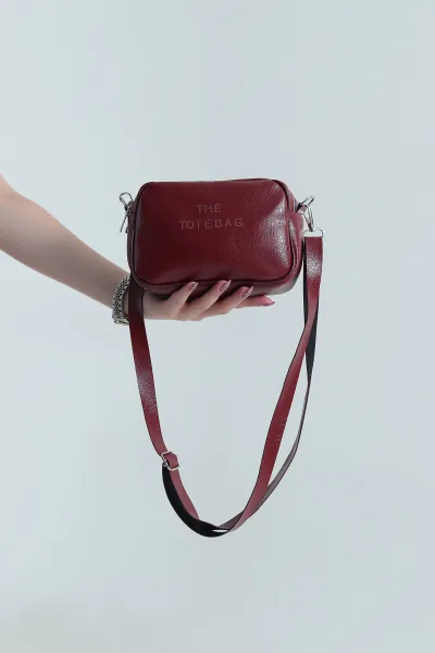 Bordo Fermuarlı Yazı Detaylı Kadnı Omuz Çantası 478824