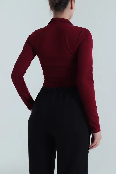 Bordo Fermuarlı Yeni Sezon Kadın Bluz 487740