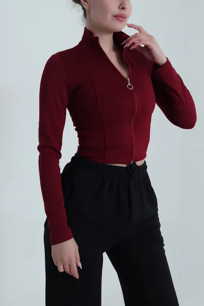 Bordo Fermuarlı Yeni Sezon Kadın Bluz 487740