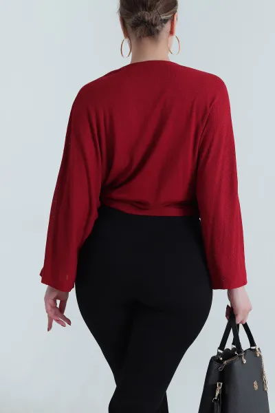 Bordo File Jakarlı Bağlamalı Kadın Bluz 468142