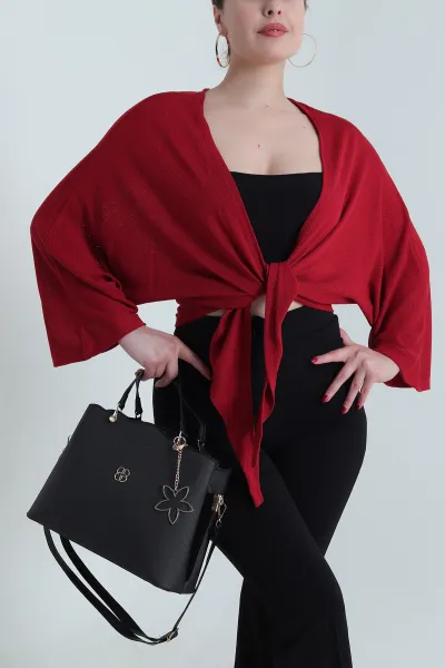 Bordo File Jakarlı Bağlamalı Kadın Bluz 468142