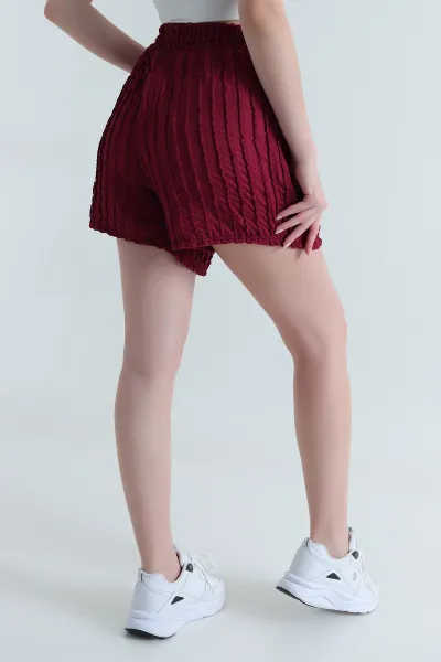 Bordo Fırfırlı Kumaş Kadın Şort 465845