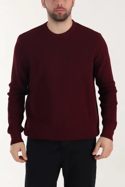Bordo Fitilli Bisiklet Yaka Erkek Triko Kazak 408688