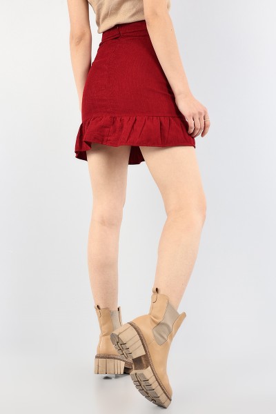 Bordo Fitilli Kadife Etek 91488