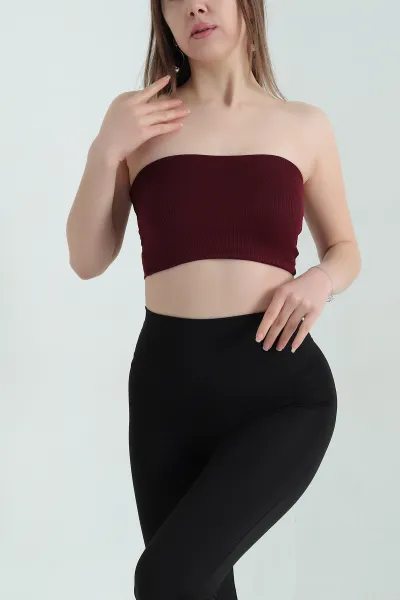 Bordo Fitilli Kaplı Straplez Büstiyer 337060