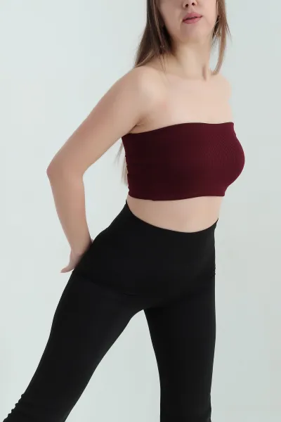 Bordo Fitilli Kaplı Straplez Büstiyer 337060