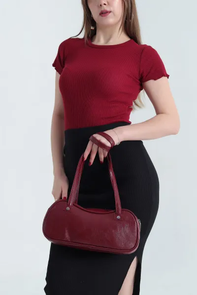 Bordo Fitilli Likralı Bisiklet Yaka Bady Bluz 338311