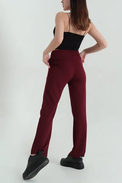 Bordo Fitilli Likralı Cepli Palazzo Kadın Pantolon 347909