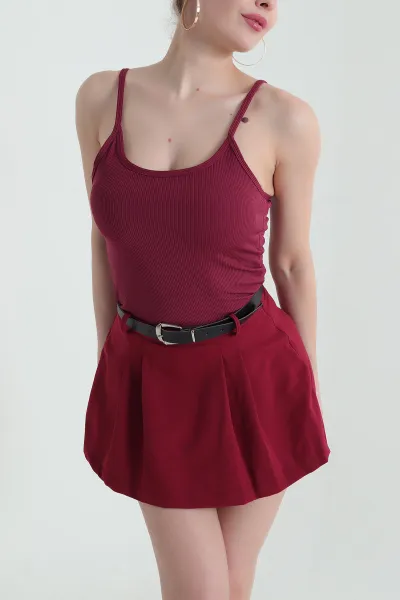 Bordo Fitilli Pedli İp Askılı Zıbın Bluz 431951