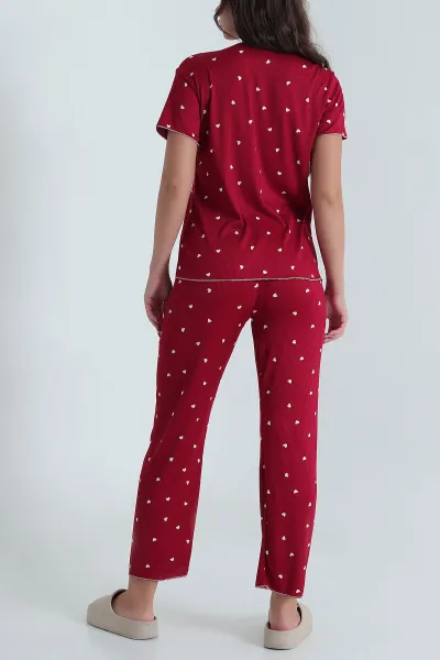 Bordo Fiyonklu Kaşkorse Kadın Pijama Takımı 476185