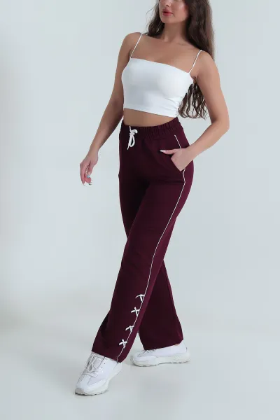 Bordo Fiyonklu Kristal Kadın Eşofman Altı 482276
