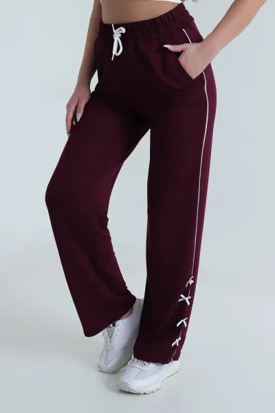 Bordo Fiyonklu Kristal Kadın Eşofman Altı 482276