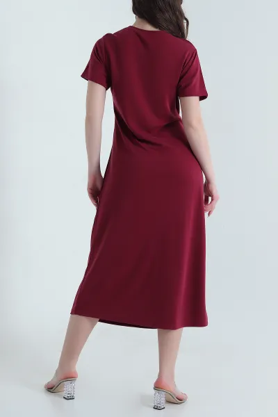Bordo Fularlı Pike Modal Kadın Elbise 447524