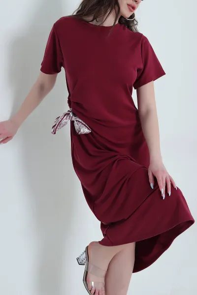 Bordo Fularlı Pike Modal Kadın Elbise 447524