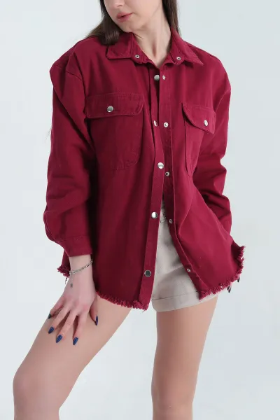 Bordo Gabardin Kumaş Püsküllü Gömlek Ceket 340242
