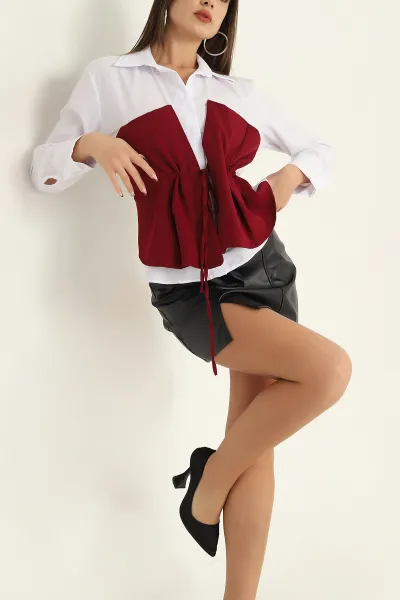 Bordo Garnilli Poplin Bayan Gömlek 316317