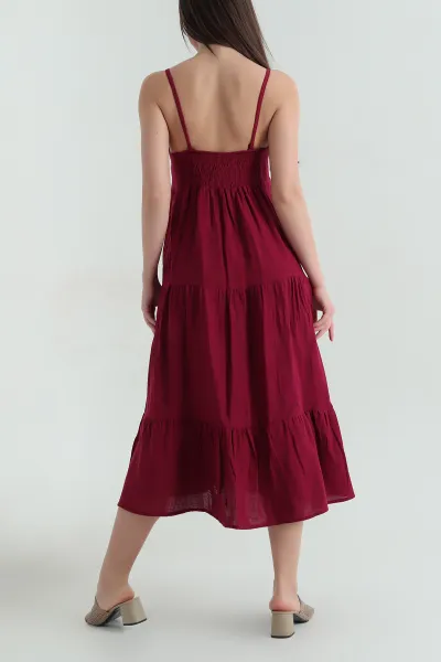 Bordo Gipeli Askılı Müslin Kadın Elbise 363002