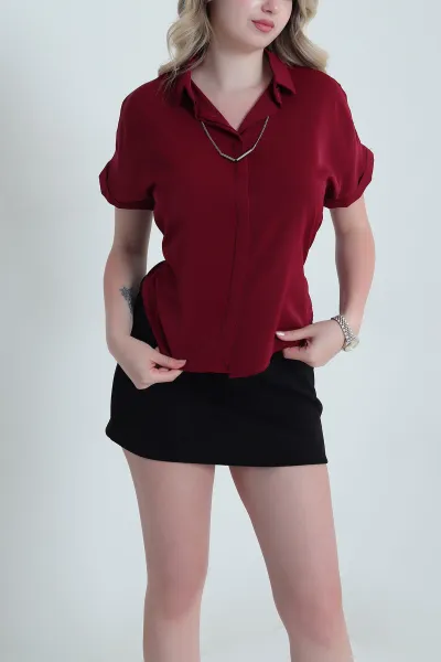 Bordo Gizli Patlı Kolyeli Kadın Jessica Gömlek 460083