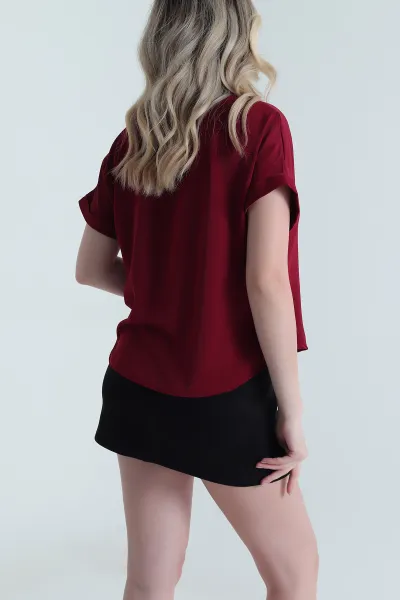 Bordo Gizli Patlı Kolyeli Kadın Jessica Gömlek 460083