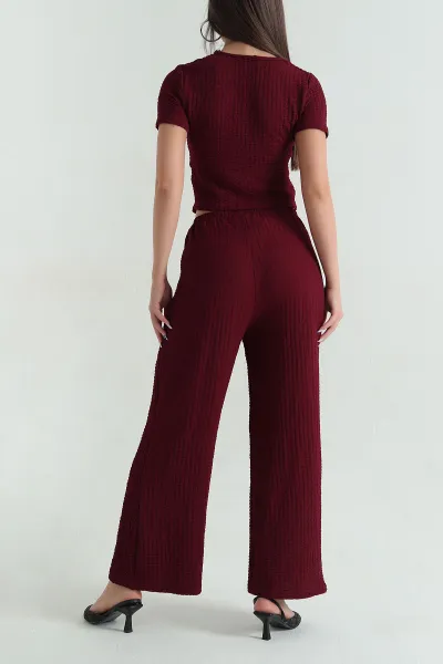 Bordo Gofre Likralı Kadın İkili Takım 369555