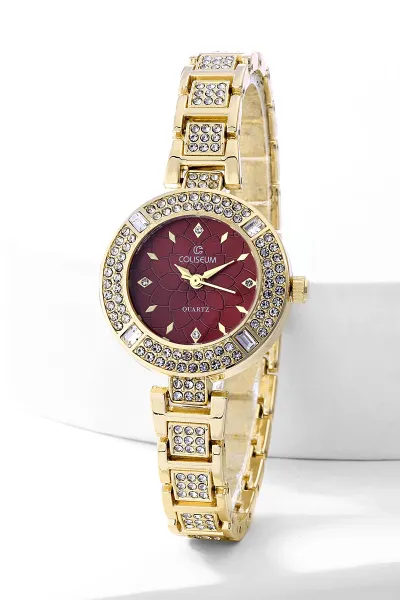 Bordo Gold Oval Çerçeveli Kadın Saat 476762