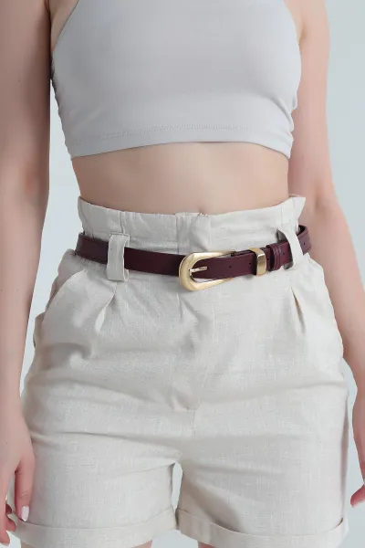 Bordo Gold Toka Detaylı Kadın Kemer 470476