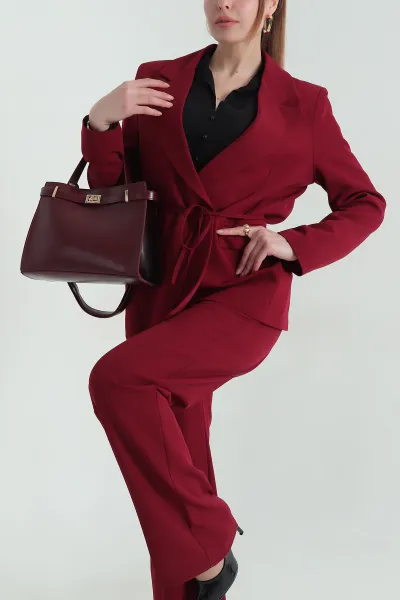 Bordo Ceket Pantolon Kadın İkili Takım 361816