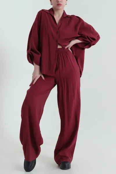 bordo-gomlek-pantolon-modal-kadin-ikili-takim-429882